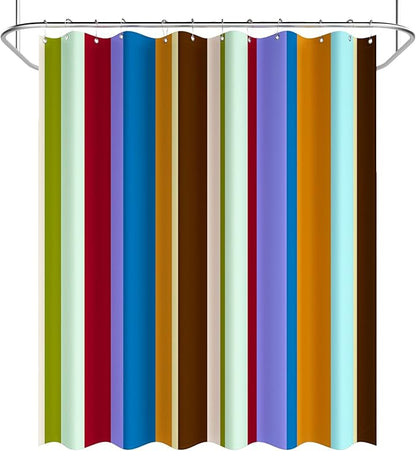 AmazerBath Colorful Vertical Stripes Shower Curtain, Cute Stripe Bathroom Shower Curtain Set with 12 Shower Curtain Hooks, Rustic Fabric Shower Curtain, 72x72 Inches