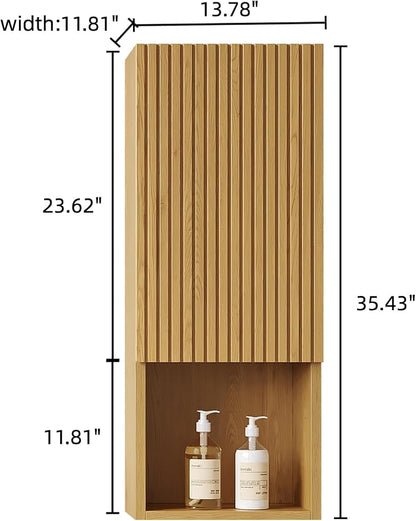 KEIKI Bathroom Wall Cabinet with Soft-Close Doors & Open Shelf, Golden Oak | Premium Wood Medicine Cabinet, Narrow Storage Cabinet for Bathroom Kitchen Laundry Room