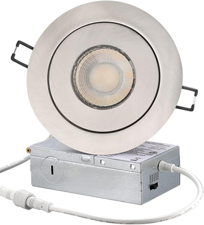 4-inch Gimbal LED Recessed - 4 in Lighting 6Pack Canless Brushed Nickel Trim 90° Tilt Swivel LED Eyeball Wafer Slope Ceiling Adjustable Spotlight Dimmable Brushed Nickel 4 inch 6 Pack