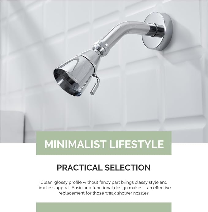 Angle Simple Shower Head High Pressure, Brass Shower Sprayer, G 1/2, Chrome | High Flow Rinsing, Swivel Joint to Change Position, Adjustable Lever for Gentle Stream, Ideal for Bathroom or Outdoor