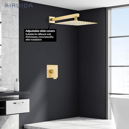 Airuida Shower Faucet Set,12 Inch Shower Valve Kit,Brushed Gold | Male Threads,Rough-in Valve Shower Trim Kit,Single Handle Control Shower Set