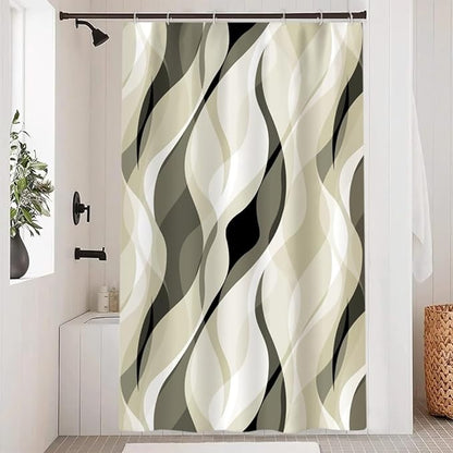 Light Green Shower Curtain, Modern Abstract Green and Grey Striped Shower Curtain Set for Bathroom Waterproof Shower Curtain with Hooks, 48x72 Inch