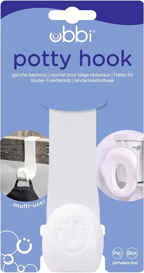 Ubbi Multi-Use Potty and Utility Hook, No Hardware Or Installation Needed, Durable and Sturdy to Hang Over Toilet Tank Or Door, Polypropylene, White