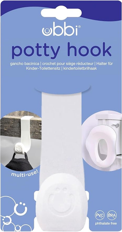 Ubbi Multi-Use Potty and Utility Hook, No Hardware Or Installation Needed, Durable and Sturdy to Hang Over Toilet Tank Or Door, Polypropylene, White