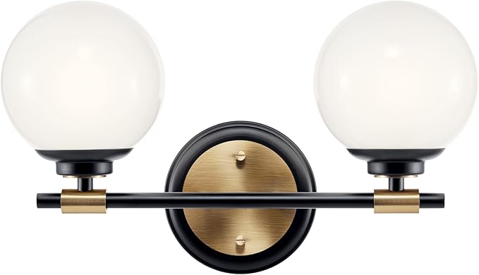 Kichler Benno 2-Light Vanity, Modern Light with Opal Glass in Black and Champagne Bronze, for Bathroom or Powder Room (8.75" x 14.75"), 55171BKCPZ