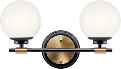 Kichler Benno 2-Light Vanity, Modern Light with Opal Glass in Black and Champagne Bronze, for Bathroom or Powder Room (8.75" x 14.75"), 55171BKCPZ