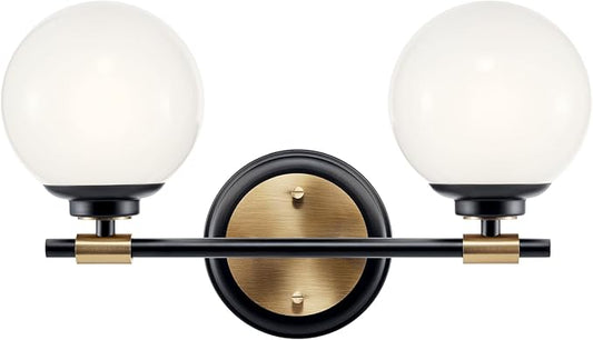 Kichler Benno 2-Light Vanity, Modern Light with Opal Glass in Black and Champagne Bronze, for Bathroom or Powder Room (8.75" x 14.75"), 55171BKCPZ