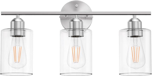 Espird Bathroom Vanity Light Fixtures Brushed Nickel, 3 Lights Bathroom Over Mirror, UL Certified, Modern Wall Lighting Fixtures with Glass Shade, E26 Socket