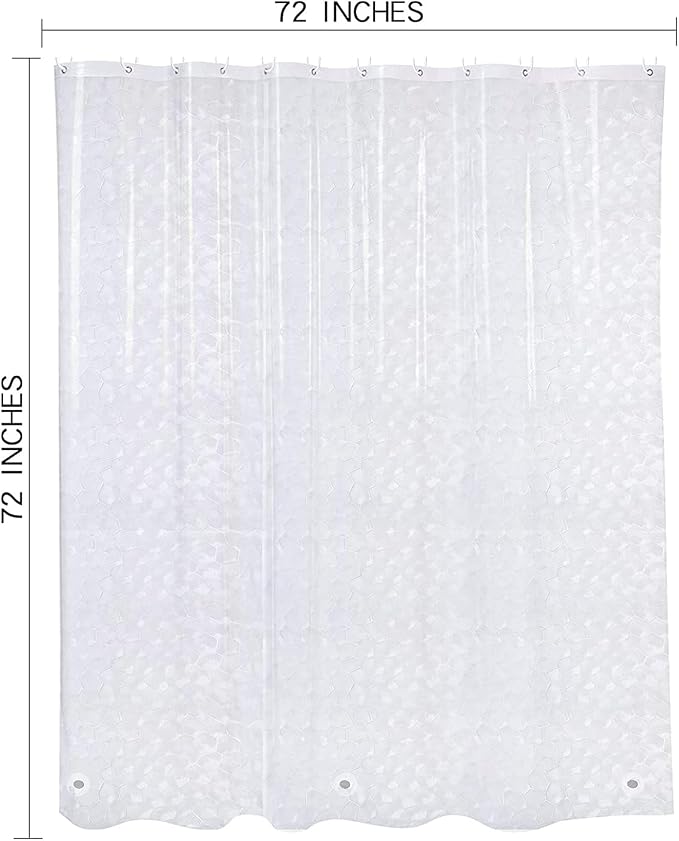 Clear Shower Curtain Liner, 100% Waterproof EVA 3D Shower Curtains with 3 Duty Heavy Bottom Magnets and 12 Rust Proof Grommets, 72x72 Weighted Shower Liner for Shower Stall, Bathtubs