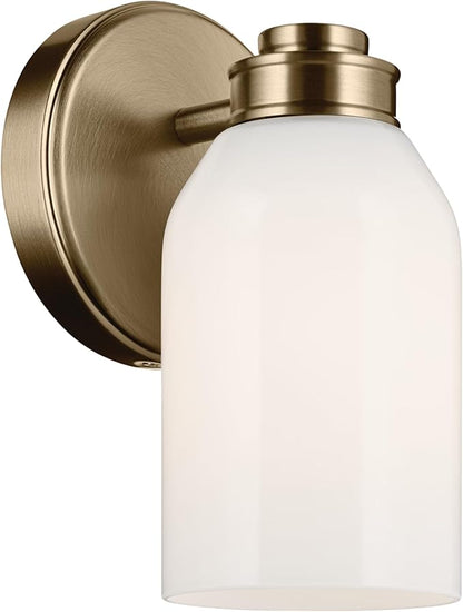 Kichler Shae 5" 1-Light Wall Sconce with White Opal Glass in Champagne Bronze, Modern, for Vanity, Fireplace, Buffet, Hallway, Vanity Mirror, (8.25" H x 5" W), 55200CPZ