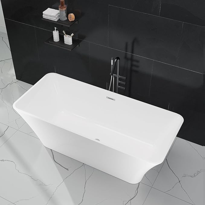 Freestanding Bathtub 67 inch, Acrylic Stand Alone Tub with Chrome Drain and Overflow, Extra Large Freestanding Bathtub, Modern Free Standing Tub for Bathroom
