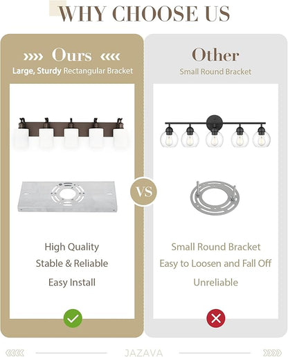 5 Light Bathroom Vanity Light, Morden Vanity Lighting Fixtures Over Mirror Oil Rubbed Bronze Bathroom Wall Sconce with Milky White Frosted Shade ZCVL01ORBW-5
