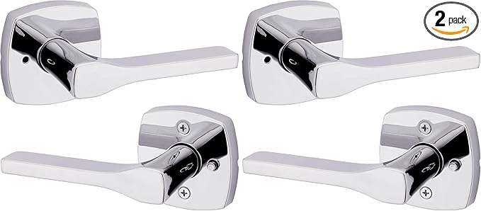 Kwikset Tripoli Lever Interior Privacy Door Handle with Lock, Door Lever for Bathroom and Bedroom, Polished Chrome Reversible Keyless Turn Lock (Pack of 2)