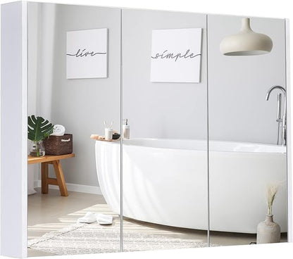 GLACER Large Mirrored Medicine Cabinet, Bathroom Wall Mounted Storage Cabinet with Triple Mirrored Doors, Ideal for Bathroom, Living Room, 36 x 4.5 x 25.5 inches (White)