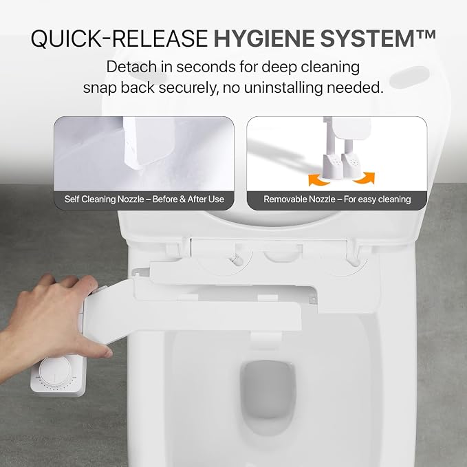 Bidet Attachment for Toilet – Dual Nozzle Front & Rear Wash, Self-Cleaning, Adjustable Water Pressure Dial, Non-Electric, Ultra-Slim, Fits Round & Elongated Toilets, Easy 8-Min Install | by ZeroTouch