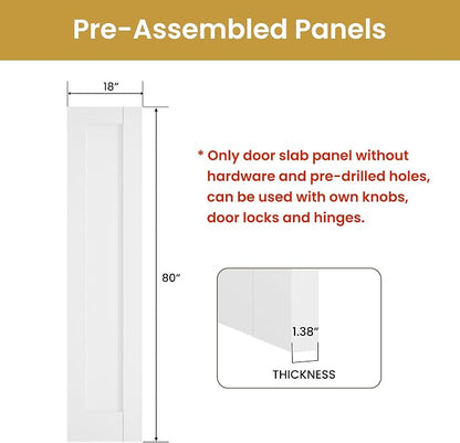 SMARTSTANDARD 18" x 80" Slab Door, Solid Core Interior Door, Pre-Assembled | 1-Panel without Hardware Kit, White Primed Shaker for Pantry, Bathroom, Laundry, Paintable Surface