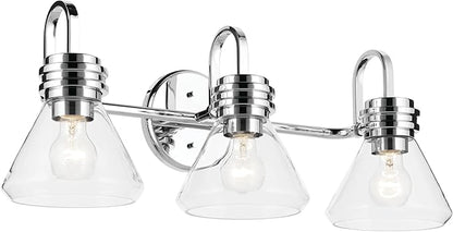 Kichler Farum 26" 3-Light Vanity Light with Clear Glass in Chrome, for Single or Double Vanity, Over a Mirror, Powder Room, Bathroom, (26" W x 9.5" H), 55155CHCLR
