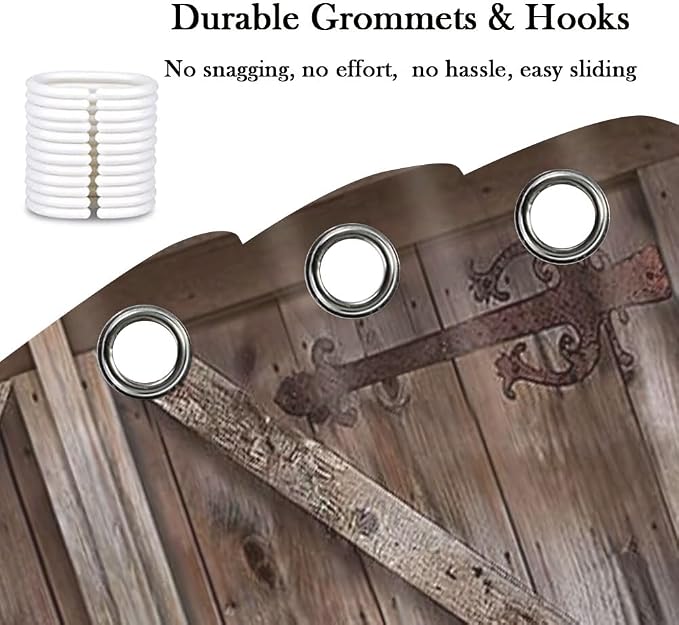 Rustic Barn Door Shower Curtains, Western Vintage Farmhouse Wood Board Shower Curtain Sets for Bathroom Decor, Brown Wooden Country Bath Curtain with Hooks, 70X75IN