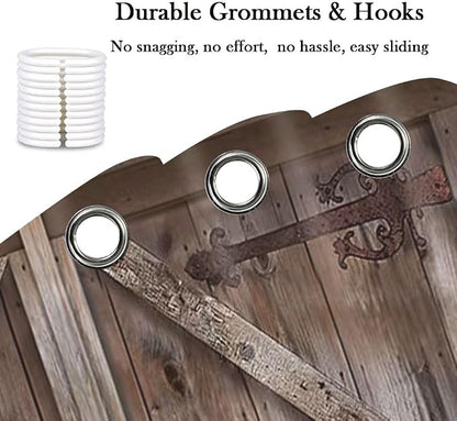 Rustic Barn Door Shower Curtains, Western Vintage Farmhouse Wood Board Shower Curtain Sets for Bathroom Decor, Brown Wooden Country Bath Curtain with Hooks, 48X70IN