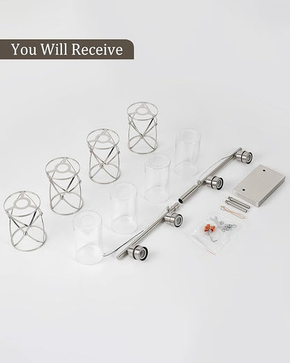 4-Light Brushed Nickel Bathroom Light Fixtures with Milk Frosted Glass, 29" Modern Bathroom Vanity Lighting Fixtures Over Mirror with Metal Cage, Wall Sconce Lights for Bath, E26, CH9176BNW-4W
