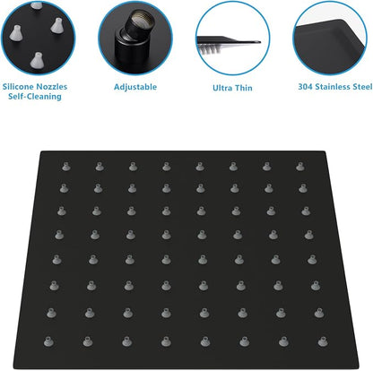 Lordear Rain Shower Heads High Pressure, Rainfall Showerhead for Bathroom Fixed Mount, 6 Inch Large Square High Flow Shower Head (Matte Black)