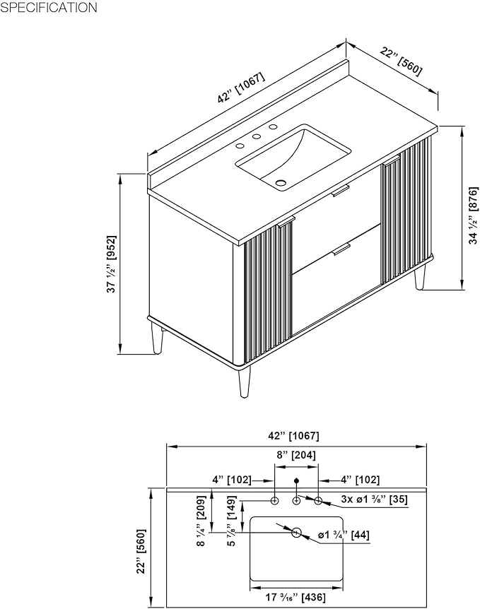 OVE Decors Indy 42 in. Undermount Single Sink Bathroom Vanity with White Engineered Marble Top, Dark Walnut