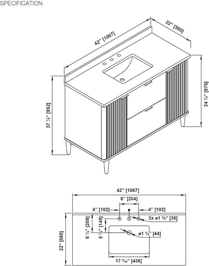 OVE Decors Indy 42 in. Undermount Single Sink Bathroom Vanity with White Engineered Marble Top, Dark Walnut