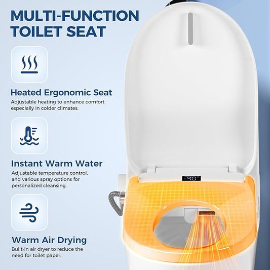 Bidet Toilet Seat, Electric Smart Heated Toilet Seat, Feminine & Front Rear Wash, Instant Warm Water & Dryer, Self-Clean Nozzle, Soft Closed Toilet Lid, Wireless Remote Night Light Elongated