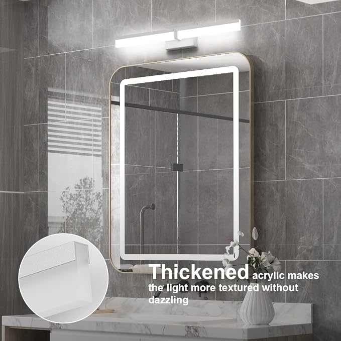 Tipace LED Bathroom Vanity Lighting Fixtures 24 inch Modern Silver Vanity Lighting Over Mirror Bathroom Wall Light (White Light 6000K)