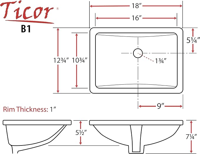 Ticor 18" Square White Porcelain Undermount Bathroom Vanity Sink Ceramic (2 Pack)