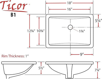 Ticor 18" Square White Porcelain Undermount Bathroom Vanity Sink Ceramic (2 Pack)