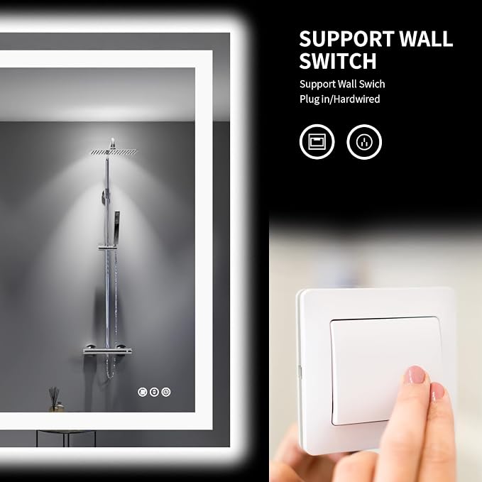 LOAAO 48"X40" LED Bathroom Mirror with Lights, UL Listed | Anti-Fog, Dimmable, 3 Color Temperature, Backlit + Front Lit, Memory Function, Tempered Glass