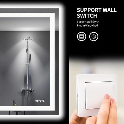 LOAAO 48"X40" LED Bathroom Mirror with Lights, UL Listed | Anti-Fog, Dimmable, 3 Color Temperature, Backlit + Front Lit, Memory Function, Tempered Glass