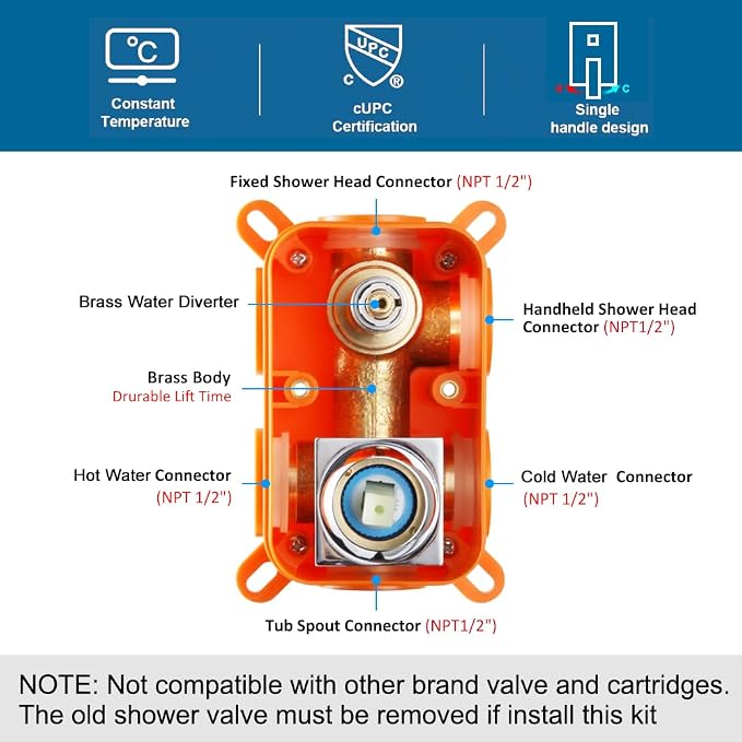 All Metal Shower Tub Faucet Set Chrome Bathroom 8 Inch Shower Head System with Tub Spout Wall Mounted Single Handle Shower Trim Kit with Rough-in Valve