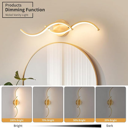 Gold Curved 5CCT Bathroom Vanity Light Fixture Over Mirror, 23.62 inch Modern LED Wall Lamp Dimmable Bathroom Light Fixture Modern Wall Sconces
