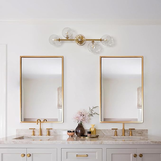 Bathroom Vanity Mirror Light Fixtures: Dimmable 5 Lights Bath Wall Sconce Lighting - Brass Gold Vanity Lights with Hammered Clear Glass Shade - Modern Minimalist Makeup Light Above Mirror G9 Base