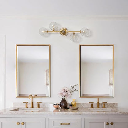 Bathroom Vanity Mirror Light Fixtures: Dimmable 5 Lights Bath Wall Sconce Lighting - Brass Gold Vanity Lights with Hammered Clear Glass Shade - Modern Minimalist Makeup Light Above Mirror G9 Base