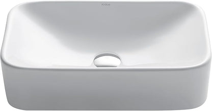 KRAUS Elavo Rectangular Vessel White Porcelain Ceramic Bathroom Sink, 19 inch KCV-122