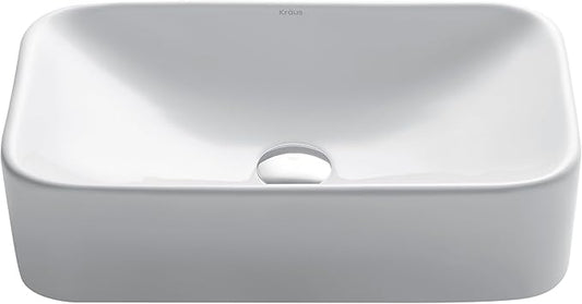 KRAUS Elavo Rectangular Vessel White Porcelain Ceramic Bathroom Sink, 19 inch KCV-122