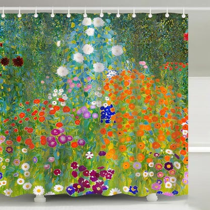 Bauerngarten by Gustav Klimt Scenic Shower Curtain with Hooks 72 x 72 Inch
