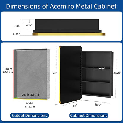 ACEMIRO 20x28 Inch Gold Recessed Medicine Cabinet with Mirror Metal Framed Surface Wall Mounted Bathroom Medicine Cabinet Mirror with Storage