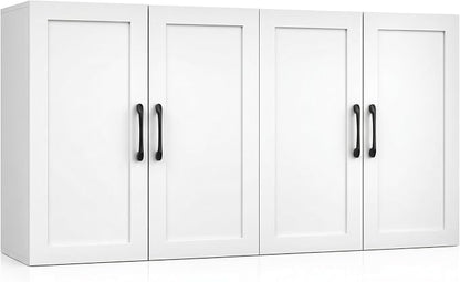 Wall Cabinet with Adjustable Shelves, Laundry Room Cabinet with 4 Doors, Kitchen Storage Cupboard Cabinet, Wall Mount Medicine Cabinet for Bathroom, Living Room, White