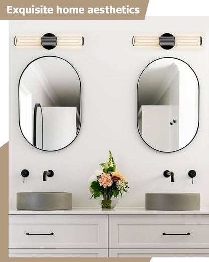 Bathroom Vanity Light Fixture, 2-Light Black Wall Sconce Lighting Fixture with Clear Glass, Indoor E26 Socket Wall Lamp for Mirror Living Room Hallway, 2 Pack