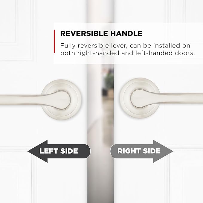 Kwikset Henley Interior Passage Door Handle, Lever For Closet and Hallway Doors, Reversible Non-Locking Handle Lever, Satin Nickel, with Microban Protection