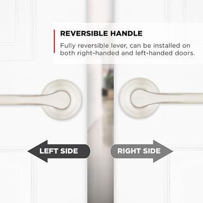 Kwikset Henley Interior Passage Door Handle, Lever For Closet and Hallway Doors, Reversible Non-Locking Handle Lever, Satin Nickel, with Microban Protection