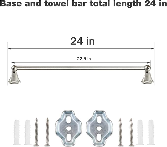 8Pcs Brushed Nickel Bathroom Accessories Set Towel Racks for Bathroom | Bathroom Hardware Set,2 * 24 Inch Towel Bar for Bathroom 2*Toilet Paper Holder 2* Towel Ring Towel Holders 2* Hook