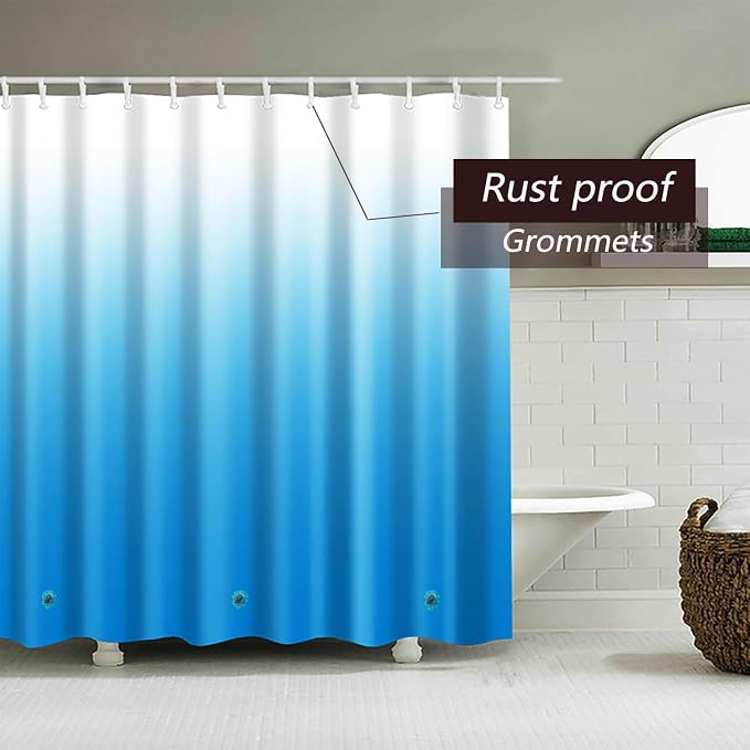 TIKABC Shower Curtain Liner, Blue Lightweight Shower Curtain Liners, Plastic Shower Curtains, 72x72 inch PEVA Shower Liner with 12 Grommet Holes 3 Magnetic Weights
