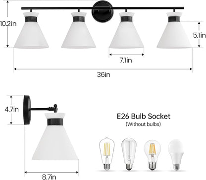 Black Bathroom Vanity Light Fixtures: Bathroom Lighting Fixtures over Mirror 36 inch with Milky White Frosted Glass, 4 Bulbs Farmhouse Vintage Vanity Lighting Bathroom Wall Light(Exclude Bulb)