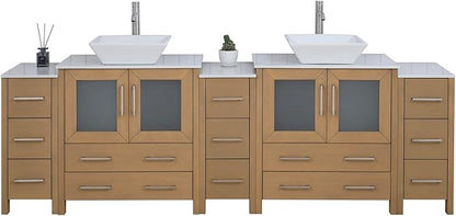 Vanity Art 96 Inch Vessel Double Sink Bathroom Vanity Cabinet with 2 Mirrors, Engineered Marble Top Bathroom Cabinet Compact Set with 13 Dovetail Drawers and Soft Closing Doors, VA3130-96NO