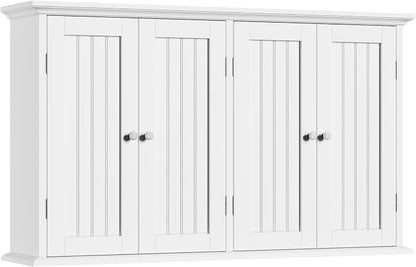 ChooChoo Laundry Cabinet with 4 Doors and Adjustable Shelves | 9.06"D x 40.9"W x 24"H, Bathroom Wall Cabinet, Cupboard, White
